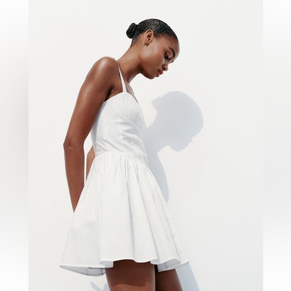 ZARA VOLUMINOUS SKIRT DRESS MINI WHITE ECRU DROP WAIST SMALL XS 5107/311 - Picture 5 of 9